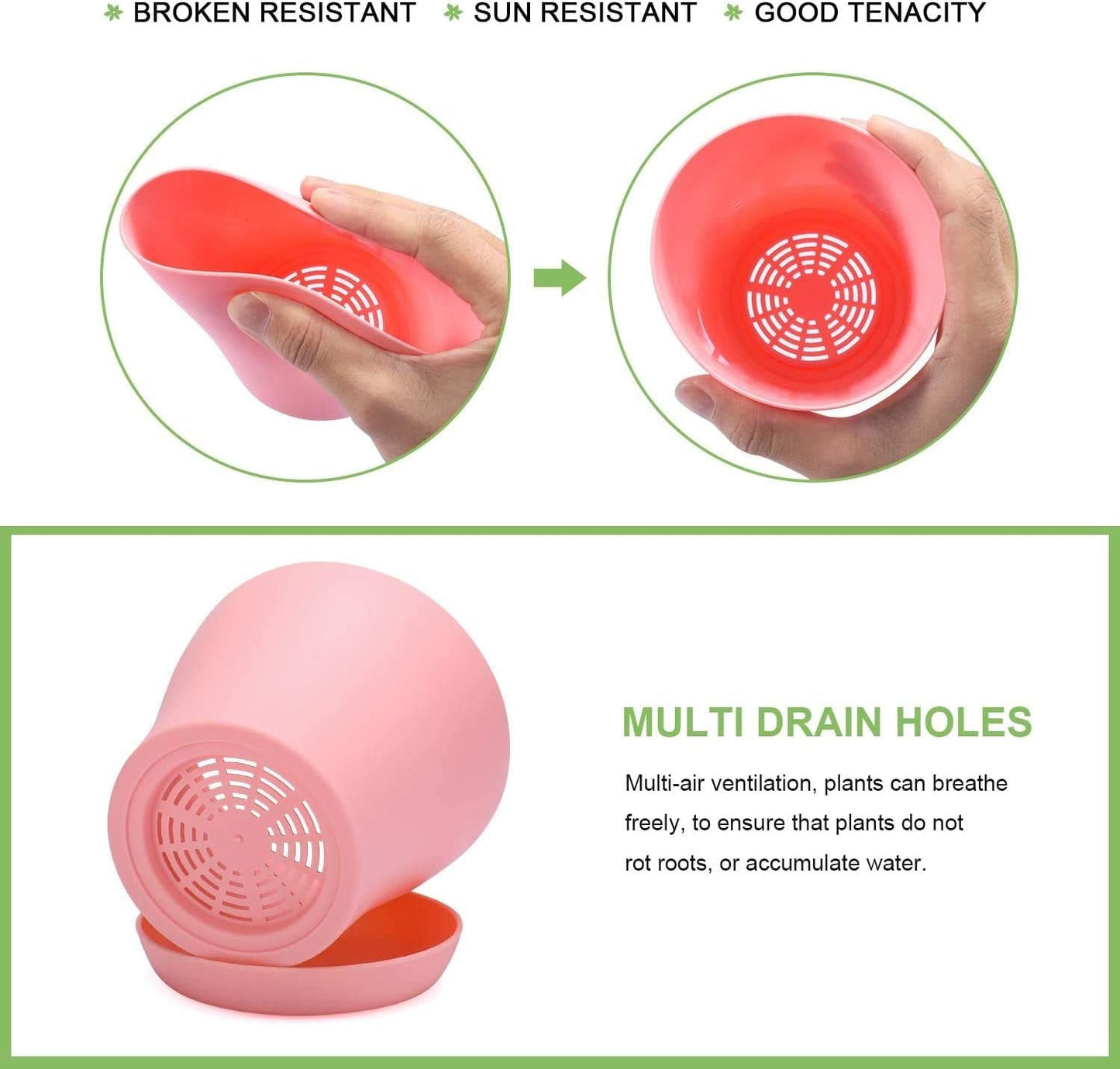 Duże plastikowe doniczki ze spodkami o średnicy 20 cm, białe samonawadniające się doniczki ze spodkami, plastikowe doniczki do sadzonek, pogrubione doniczki do sadzenia wewnątrz i na zewnątrz (6 sztuk)
