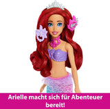 Zabawki Mattel Disney Princess, modna lalka syrenka Ariel z odpinaną płetwą ogonową, toaletka z 5 powtarzalnymi wyskakującymi niespodziankami i 5 akcesoriami, JBF86