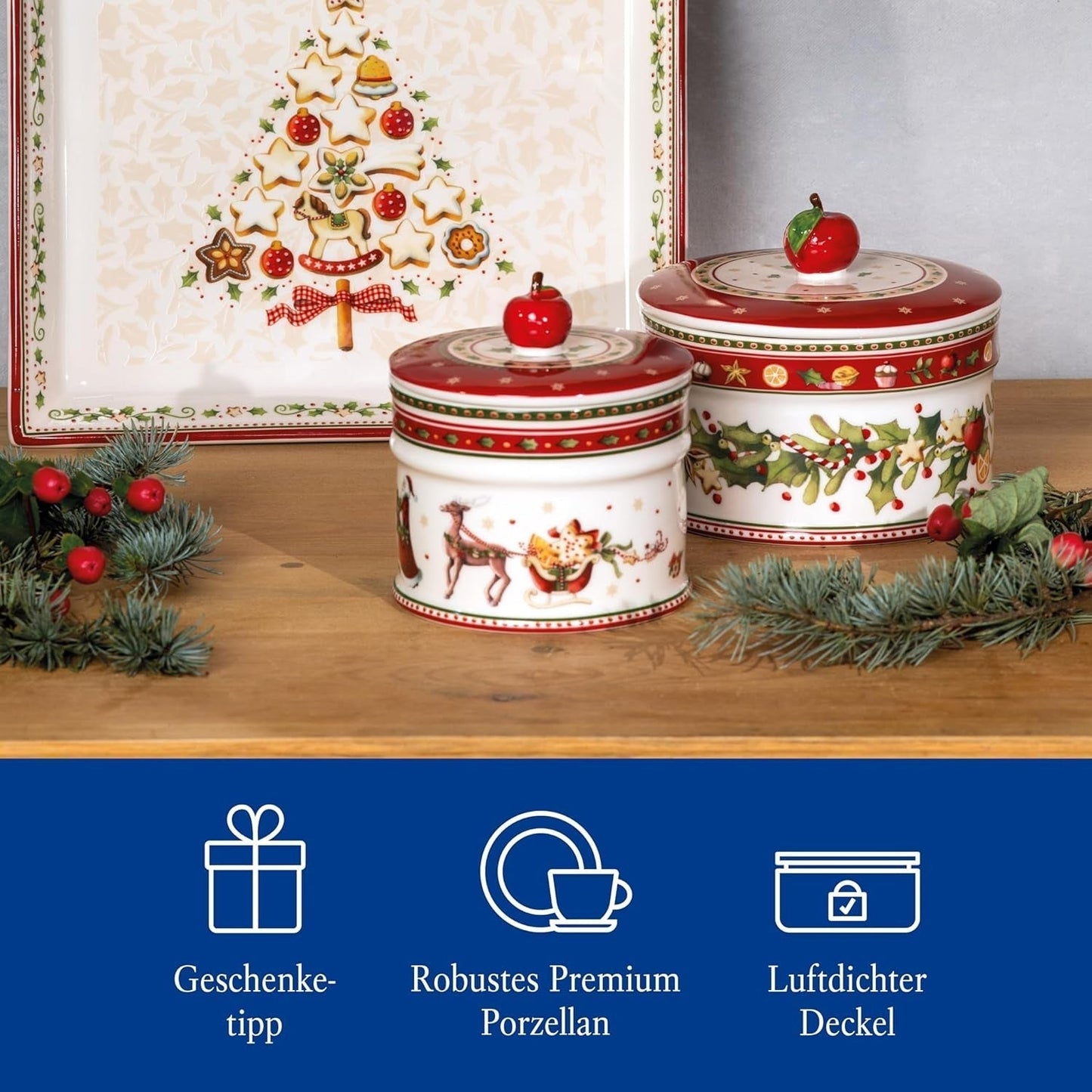 Villeroy & Boch - Małe pudełko do przechowywania Winter Bakery Delight, Ceramiczne pudełko na świąteczne ciasteczka, Pudełko świąteczne, Pudełko na ciasteczka, Pudełko na ciasteczka, Pudełko ceramiczne z pokrywką, Przechowywanie słodyczy, Porcelanowe pudełka do przechowywania żywności Premium Naty Shop