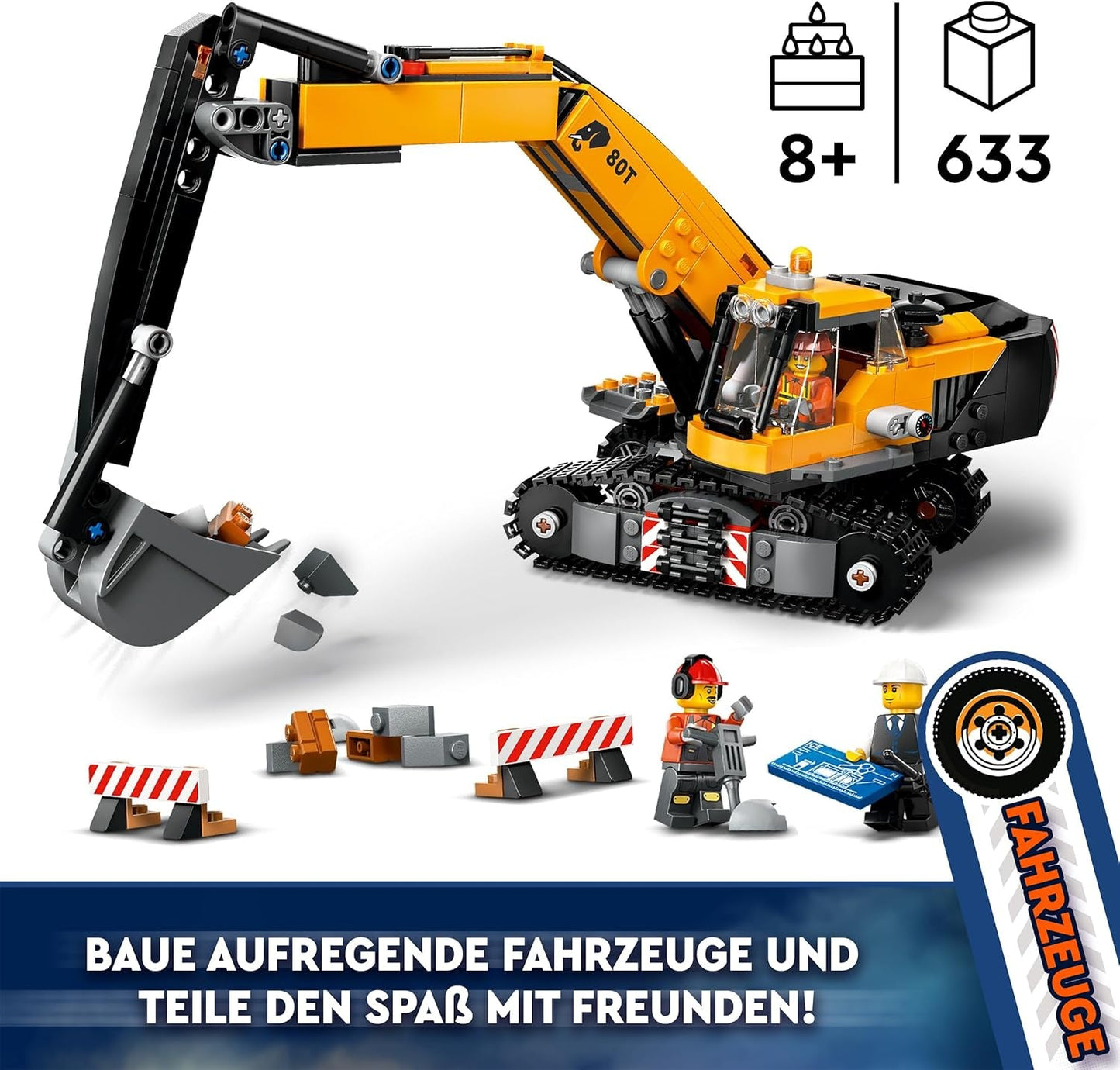 LEGO City Koparka gąsienicowa, zabawkowa koparka dla dzieci od 8 lat, zabawka konstrukcyjna z modelem koparki, ciężarówka do zbudowania z akcesoriami i 3 minifigurkami 60420 Zestawy konstrukcyjne Besuche den LEGO-Store