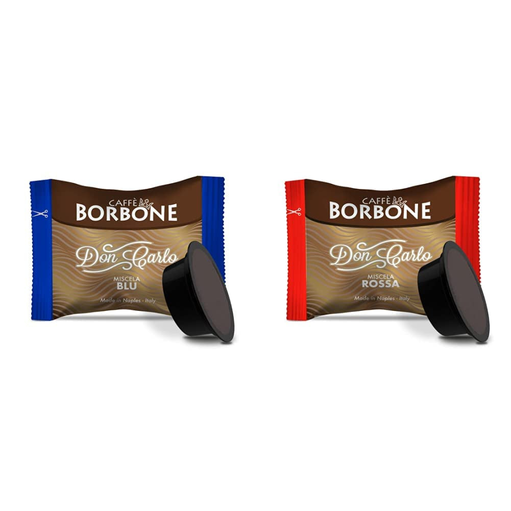 Caffè Borbone Kaffee Kapseln Don Carlo, Blue Mischung - 100 sztuk & Kaffee Kapseln Don Carlo, Rote Mischung - 100 sztuk - Kompatybilne z Kaffeemaschinen der Marke Lavazza®* A Modo Mio®*