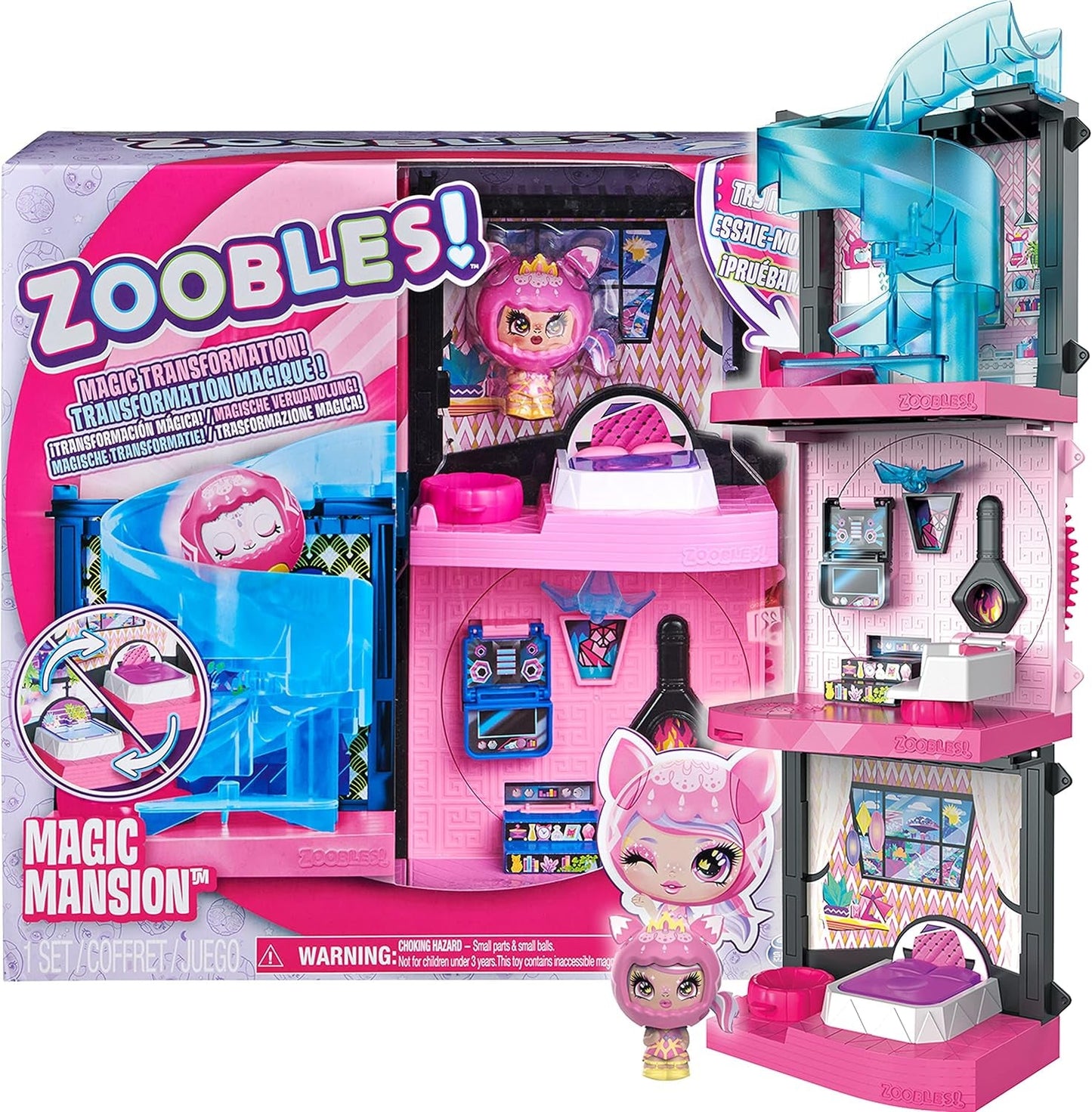 Zoobles Magic Mansion Transformowalny 6-pokojowy wymarzony dom, zjeżdżalnia i akcesoria