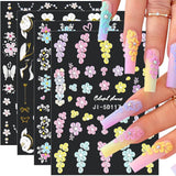 5D Geprägte Blume Nagelsticker Nagelfolie Selbstklebend Acryl Geschnitzte Blumen Nagelaufkleber Schmetterling Naklejka na paznokcie Blütenblätter Nageldesign Aufkleber Nägel Zubehör Kwiatowe naklejki na paznokcie