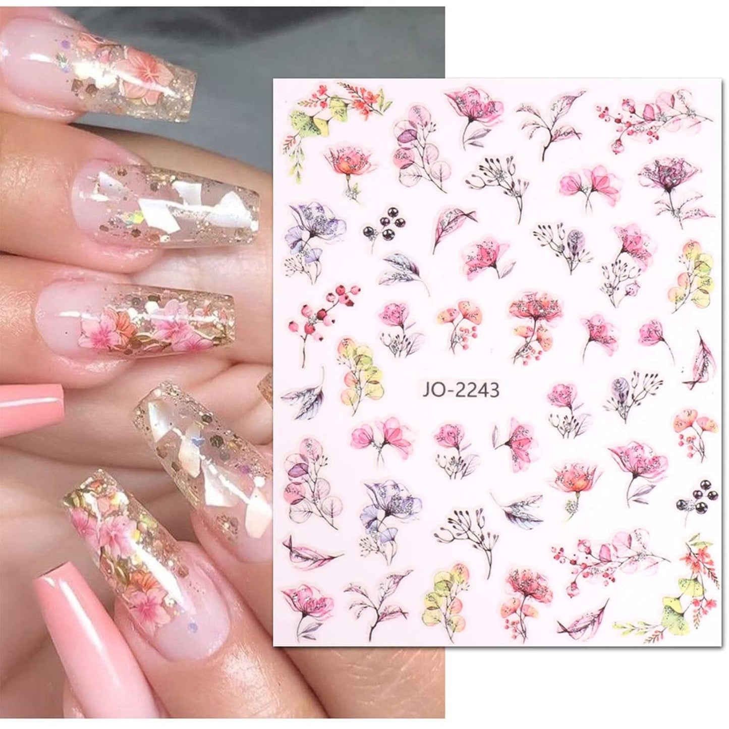 JMEOWIO Nagelsticker Frühling Blume 12 Blatt Nail Art Naklejka Selbstklebend Nagelaufkleber Blätter Dekoration Nageldesign Zubehör