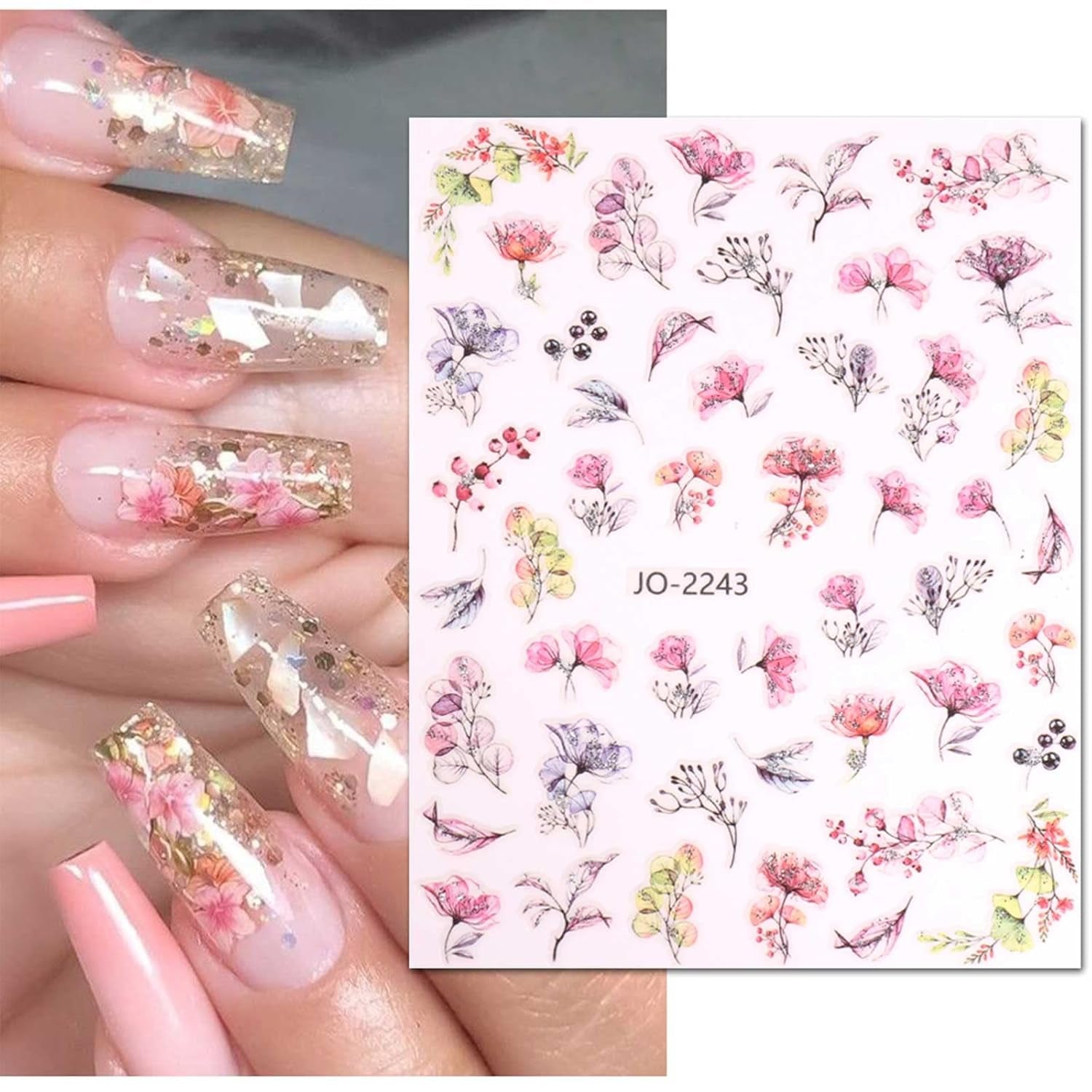 JMEOWIO Nagelsticker Frühling Blume 12 Blatt Nail Art Naklejka Selbstklebend Nagelaufkleber Blätter Dekoration Nageldesign Zubehör