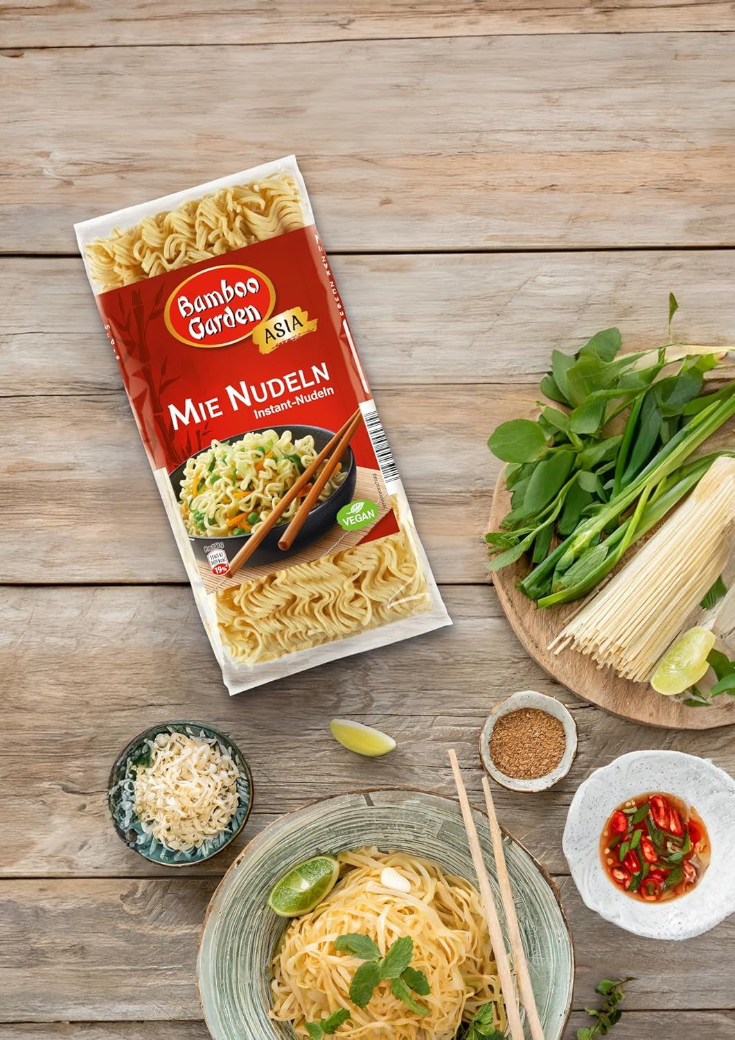 Ogród Bambusowy - Makaron Mie | Makaron błyskawiczny do kuchni azjatyckiej | Idealny do dań z woka lub zup. Weganie | Worek 250g