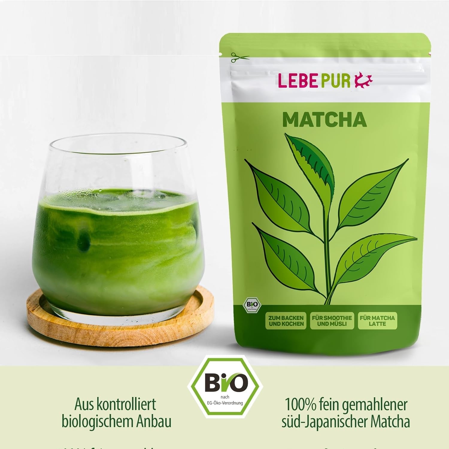 Lebepur BIO Matcha w proszku 100G - Najwyższa jakość z Japonii Bez dodatków - 100% czysta zielona herbata w proszku do Matcha Latte, herbaty Matcha, zielonej herbaty, smoothie - japońska zielona herbata