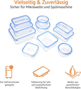 Amazon Basics Szklane pojemniki na żywność z pokrywkami, 20 sztuk (10 pojemników + 10 pokrywek) Bez BPA, Przezroczyste, niebieskie pudełka do przechowywania żywności Naty Shop