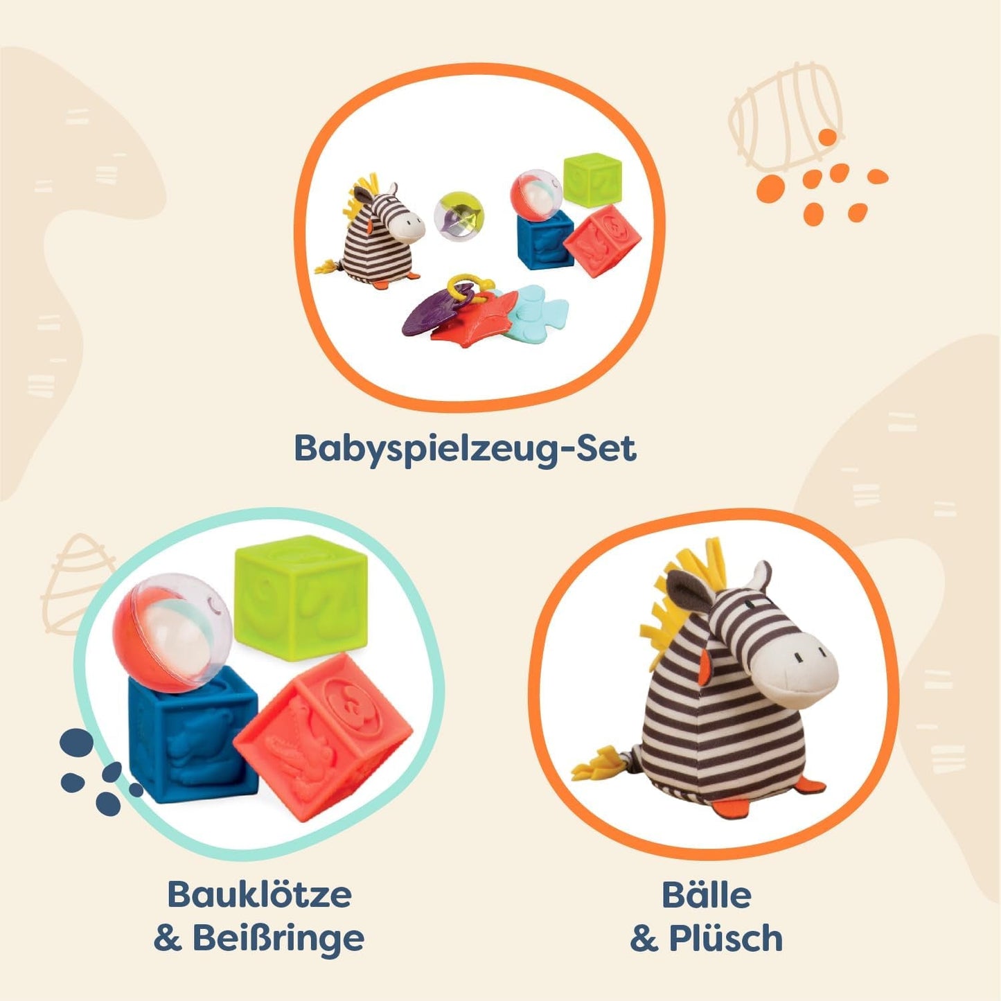 B. Toys Zestaw zabawek dla niemowląt z pluszową zabawką zebry, gryzakiem, miękkimi klockami i piłkami - zestaw upominkowy z zabawkami poprawiającymi zdolności motoryczne dla noworodków od 0 miesiąca życia Zabawki dla niemowląt Naty Shop