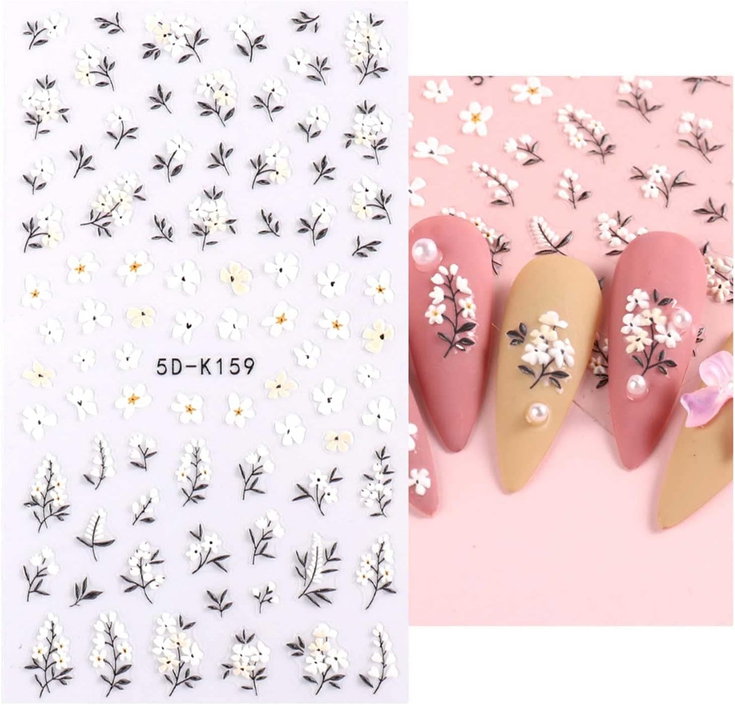 JMEOWIO 3D Nagelsticker Frühling Blumen 5 Blatt Nagelaufkleber 5D Stereoskopisch Selbstklebend Bunte Blüte Nail Art Naklejka Dekoracja Nageldesign Zubehör