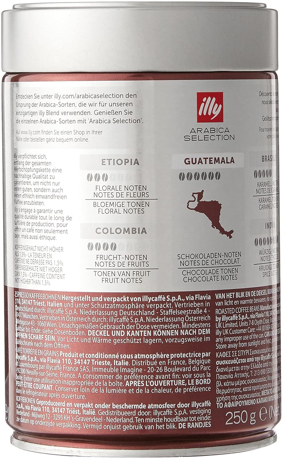 Kawa ziarnista illy, wybór ziaren kawy Arabica, Gwatemala, opakowanie 6 szt. (6 x 250g)