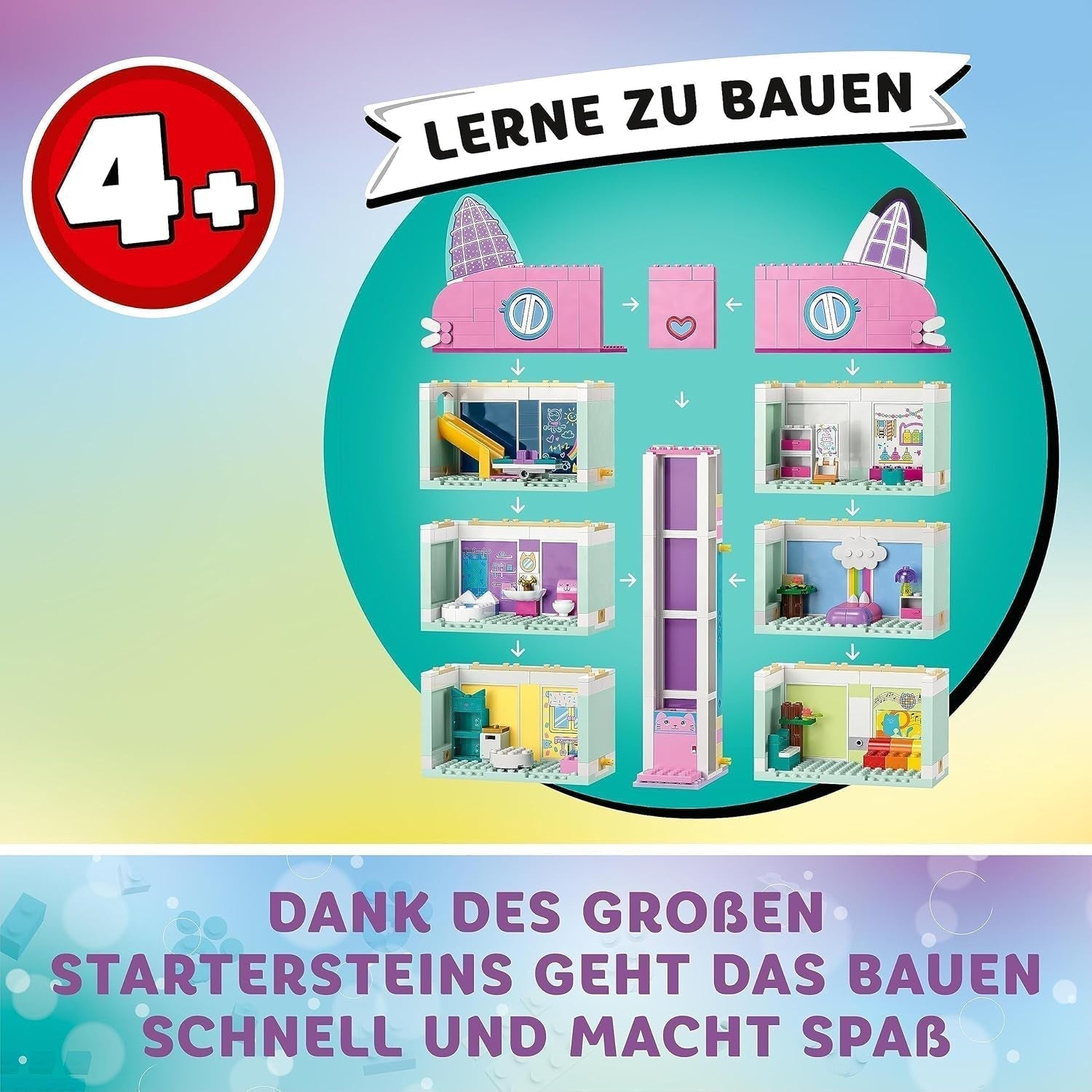 Lego 10788 Domek dla lalek Gabby, 8 pokoi i 4 piętra Domek dla lalek Gabby z figurkami Pandi, Surykatki i Kuchi oraz akcesoriami, prezent dla 4-letnich dziewcząt, chłopców i dzieci Zestawy do budowania Besuche w sklepie LEGO
