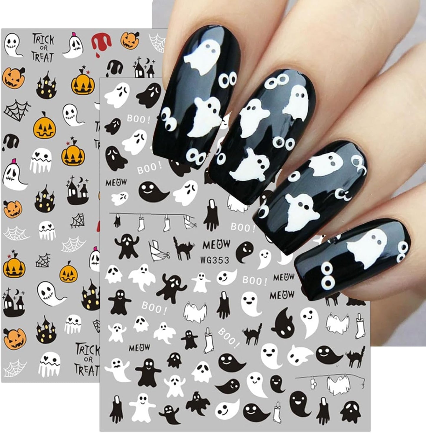 8 Blatt Nagelsticker Halloween Nagelaufkleber Selbstklebend Niedliches Kürbis-Schädel-Spinnennetz Niedlichen Kinder Geist Nail Art Naklejka Dekoration Nageldesign Zubehör