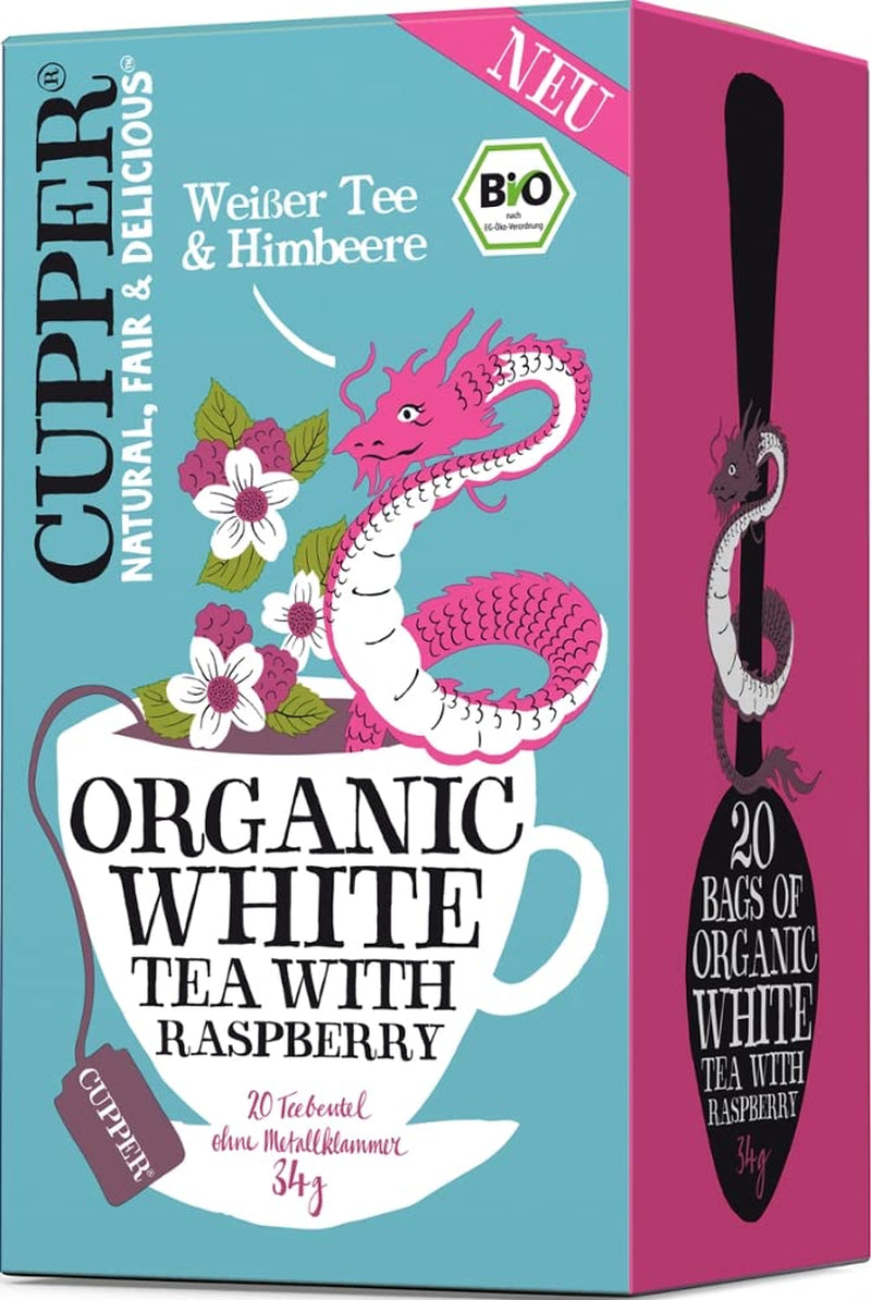 Cupper Organiczna herbata biała, malinowa, 20 saszetek, 34g (4 szt.)