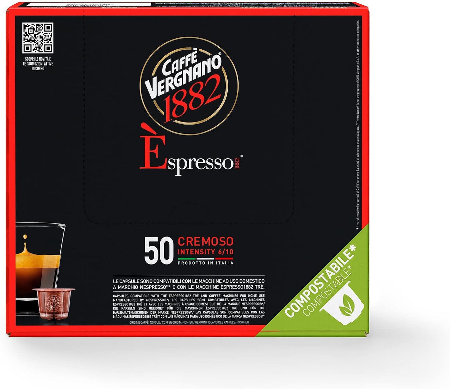 Caffè Vergnano 1882 - Èspresso Kompostierbare Kaffeekapseln, Kompatybilny z Nespresso, Cremoso (kremowy) - Packung Enthält 50 Kapseln