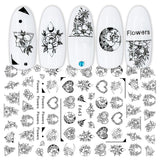 JMEOWIO Nagelsticker Geometria 10 Blatt Nagelaufkleber Selbstklebend Schwarzes Herz Unregelmäßig Geformt Nail Art Naklejka Dekoracja Nageldesign Zubehör
