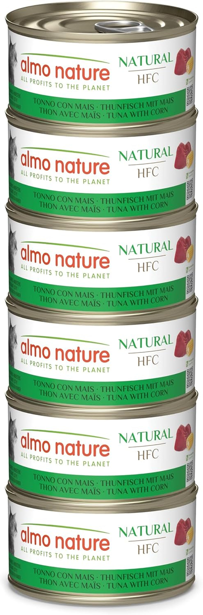 Almo Nature HFC Natural - Mokra karma dla dorosłych kotów - Tuńczyk i kukurydza - Jakość ludzka, Bezglutenowa - 6 x 70g