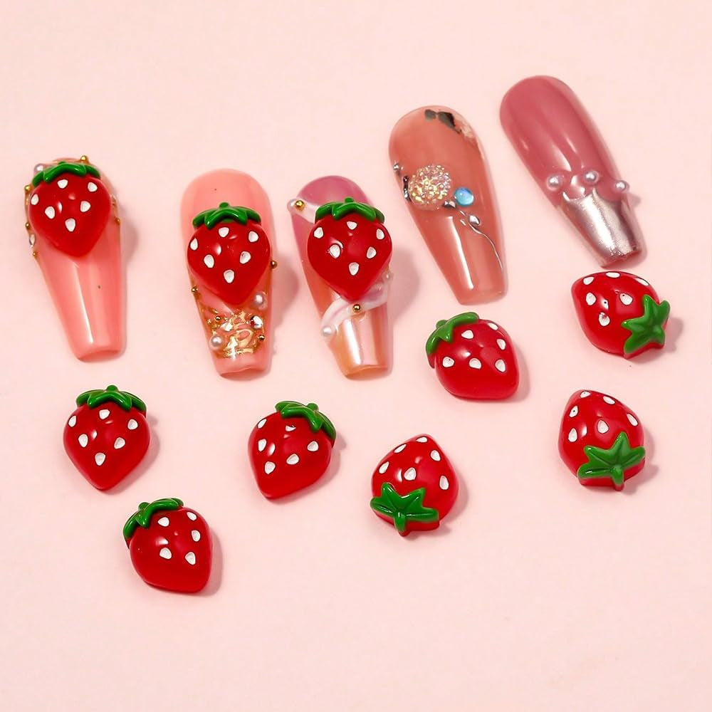 100 sztuk 3D Charms do paznokci Rosa Rot Kirsche Erdbeere Blume Nagel Charms Kamelie Rose Schmetterling Nail Art Charms Flatback Herz Schleife Charms Nägel Zubehör Mond Stern Nagelschmuck Nageldesign Anhänger