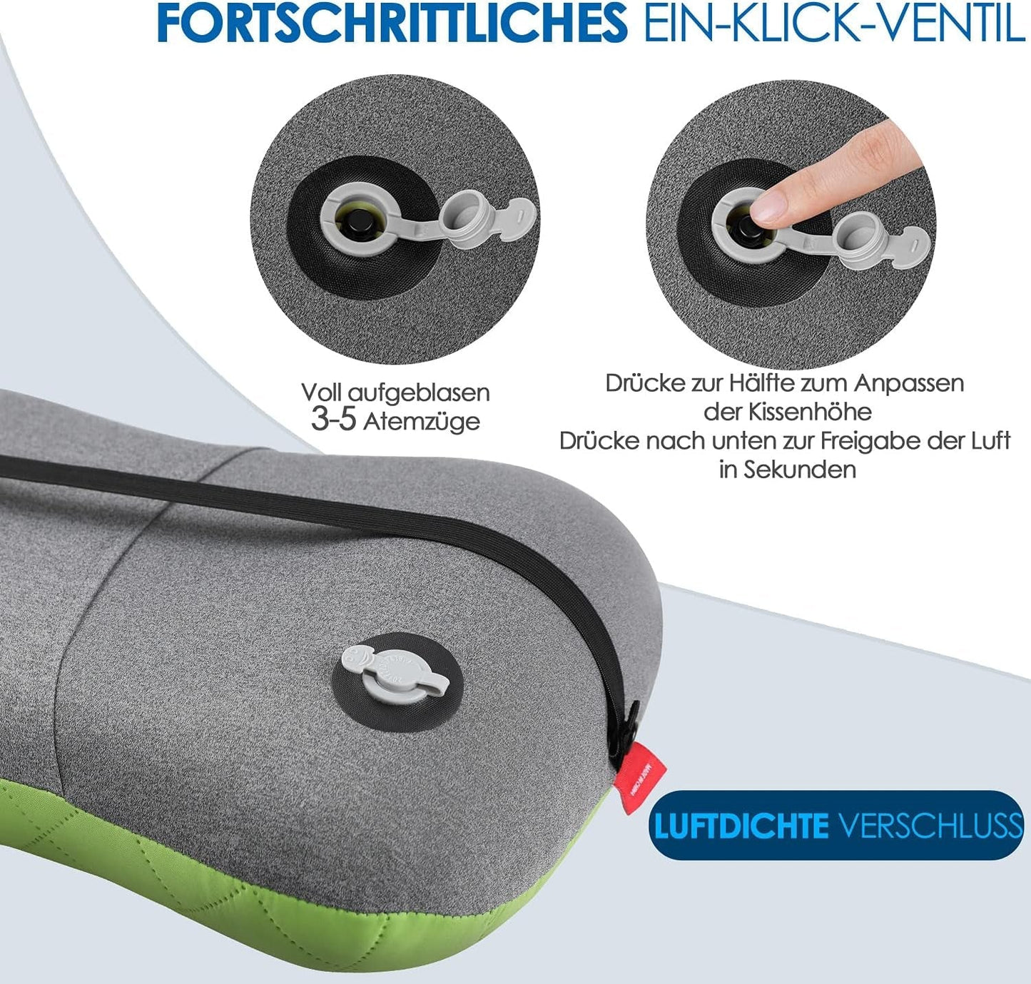 HIKENTURE Nadmuchiwana poduszka kempingowa / podróżna ze zdejmowanym pokrowcem na poduszkę, ergonomiczna poduszka, wygodna poduszka na szyję do podróży / na zewnątrz, nadmuchiwana podróżna poduszka na szyję (zielona) ... Poduszki ortopedyczne szyjki macicy Naty Shop