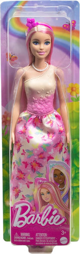 Królewska lalka Barbie z blond i różowymi fantazyjnymi włosami, kolorowymi dodatkami, różowym gradientowym topem i spódniczką w kształcie motyla, lalki HRR08 Naty Shop