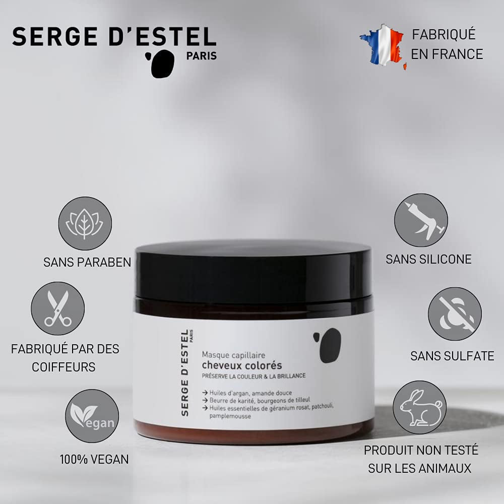 SERGE D'ESTEL PARIS Maska do włosów 250g Odżywia, naprawia i zmiękcza włosy zniszczone farbowaniem Formuła wegańska, 250g Maska do włosów Naty Shop