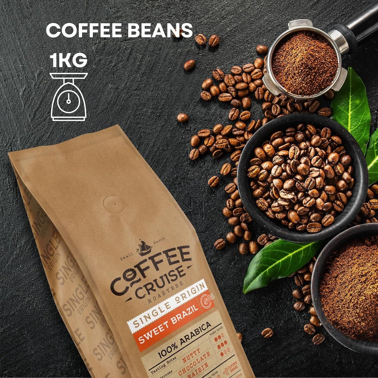 WYCIECZKA KAWOWA Słodka Brazylia Brasilianische Kaffeebohnen 1kg - Mittlere Röstung - Aroma Kakao und Schokolade - Für All Kaffeemaschinen - 100% Arabski