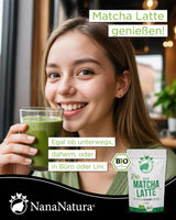 Mieszanka Bio Matcha Latte firmy Nananatura z 22% ceremonialnej zielonej herbaty w proszku z Japonii | Dla prostej i pysznej przyjemności picia herbaty | Nadaje się również do lodów i ciastek