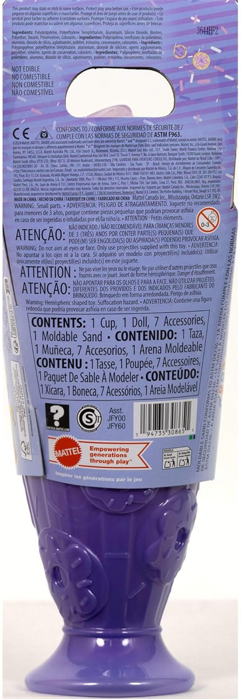 Zestaw Barbie Pop Reveal Series z lalką modową i akcesoriami, seria Candy, projekt Donut Dreams ze zwierzakiem, 8 niespodzianek, w tym zmiana koloru, JFY60