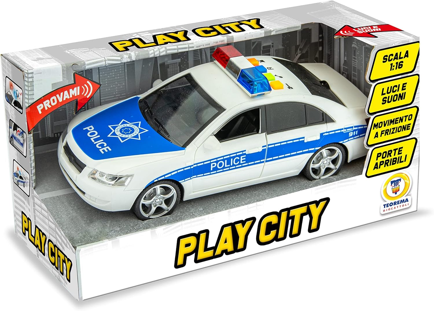 Samochód policyjny Macchina ze światłami i dźwiękiem, skala 1:16, wielokolorowy (65075) Bebe Toys Naty Shop
