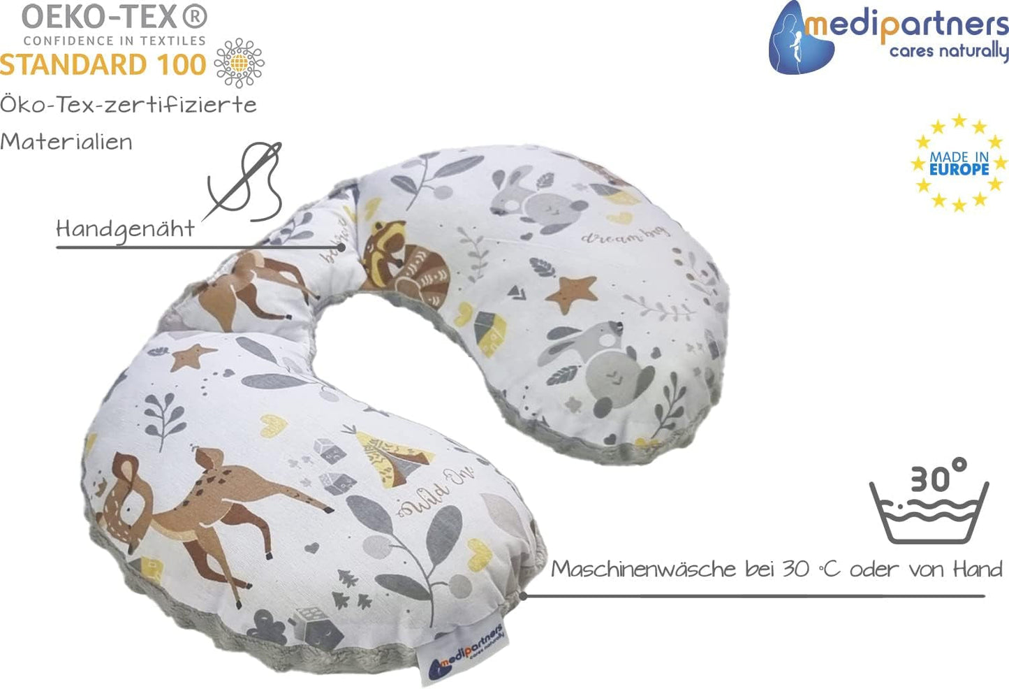Medi Partners Poduszka pod szyję dla dziecka Podkładka pod szyję 100% bawełna / Minky Poduszka pod szyję dla dziecka do wózka samochodowego Poduszka podróżna do spania Poduszka pod szyję Rolka drzemki (REH z szarym Minky) Poduszki ortopedyczne szyjki macicy Naty Shop