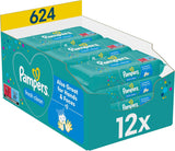 Chusteczki nawilżane Pampers Fresh Clean, 12 opakowań po 52 chusteczki, łącznie 624 chusteczki, lekki zapach, odpowiednie również do rąk i twarzy