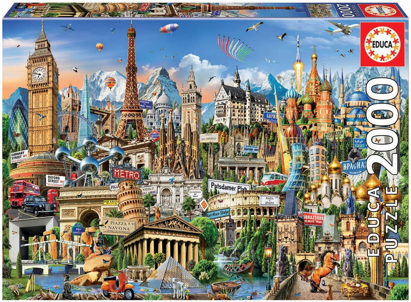 Educa - Puzzle 2000 elementów dla dorosłych | Zabytki Europy, puzzle 2000 elementów dla dorosłych i dzieci od 14 lat, Atrakcje turystyczne (17697) Puzzle Naty Shop Domyślny tytuł