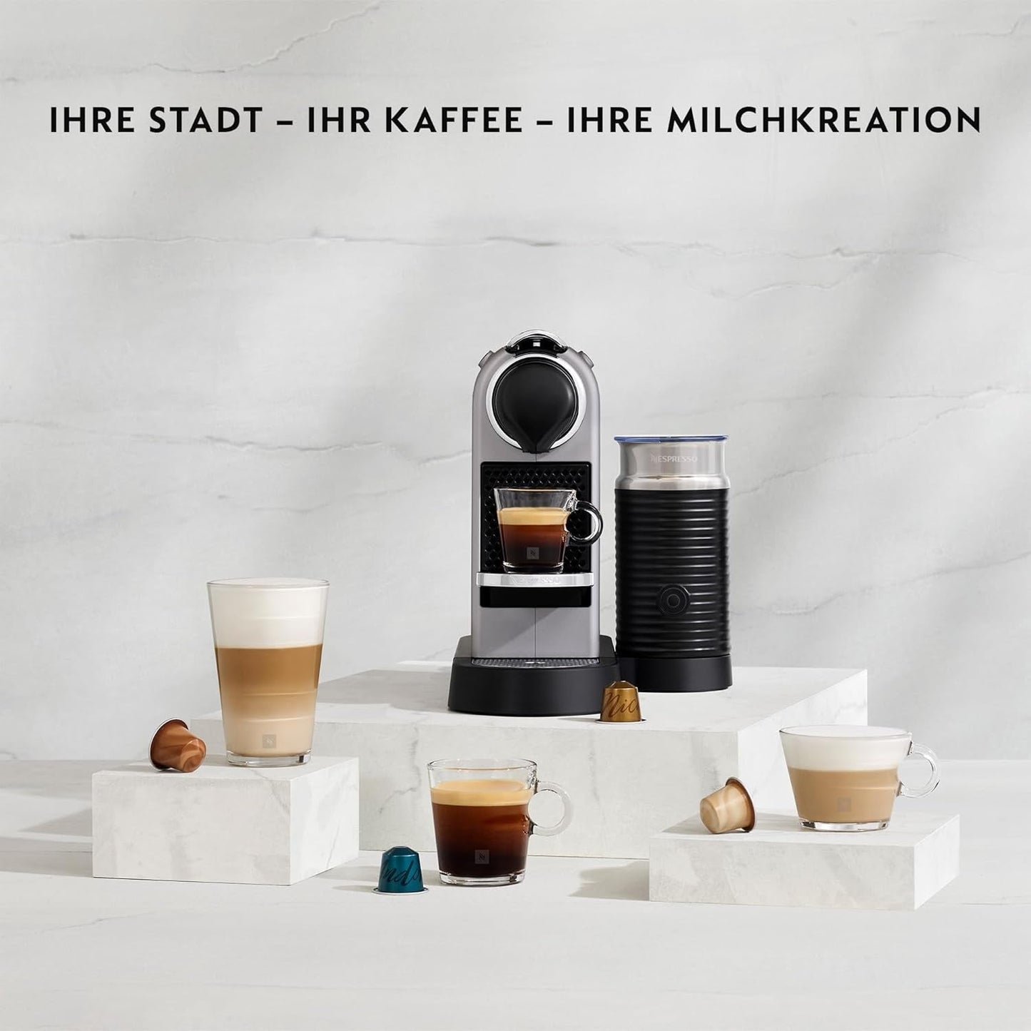 Ekspres do kawy z kapsułkami Nespresso XN761B Citiz&Milk | Automatyczny tryb gotowości | 1260 watów | Pojemność zbiornika na wodę: 1 l | Ciśnienie pompy: 19 bar | Srebrny