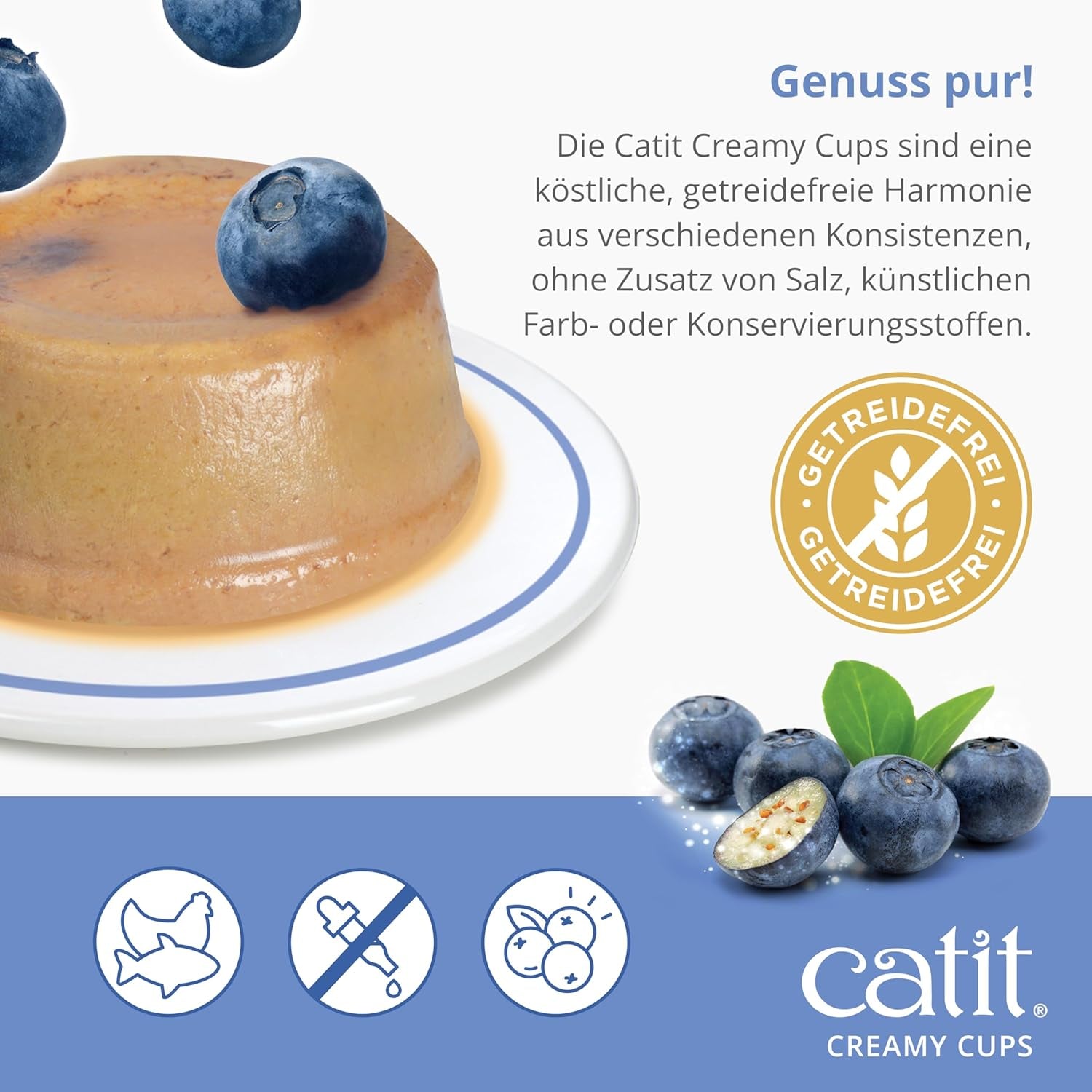Catit Kremowe kubki, tuńczyk i kurczak z jagodami, 4x25g