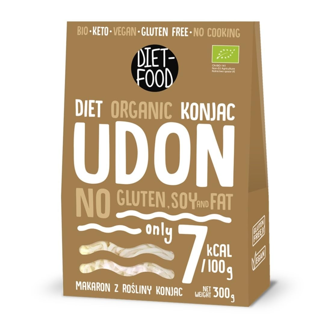 Udon Shirataki Konjac Noodles Bio 385g - Niskokaloryczny, bezglutenowy, wegański - z korzenia konjac, bogaty w błonnik DIET-FOOD