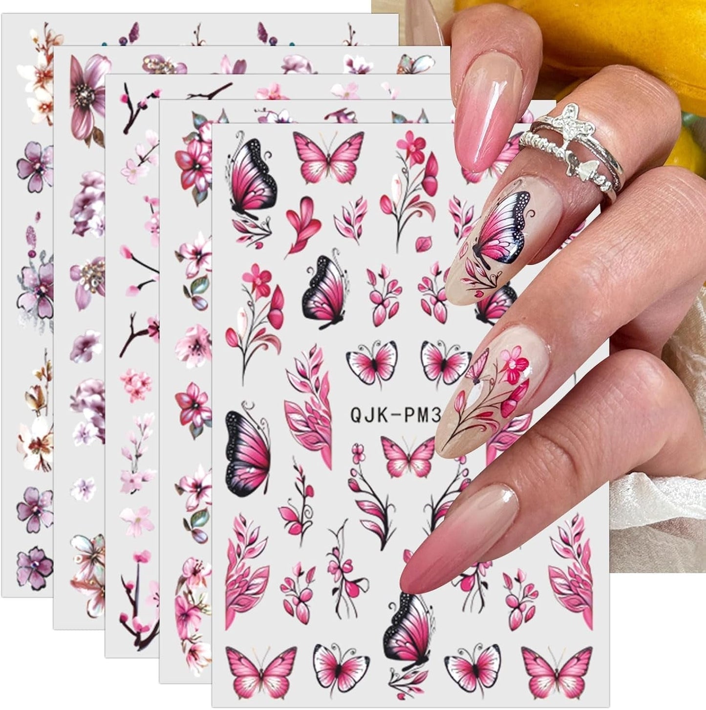 JMEOWIO Nagelsticker Blume 10 Blatt Nail Art Naklejka Selbstklebend Nagelaufkleber Frühling Letnia dekoracja kwiatowa Nageldesign Zubehör