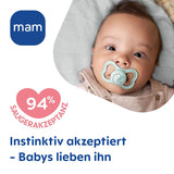 MAM Air Silikonowe smoczki 2 pary Bardzo lekka i przewiewna konstrukcja Przyjazny dla zębów Smoczek dla niemowląt Wykonany ze specjalnego silikonu MAM SkinSoft z pudełkiem na smoczek 6-16 miesięcy Niedźwiedź/Nosorożec