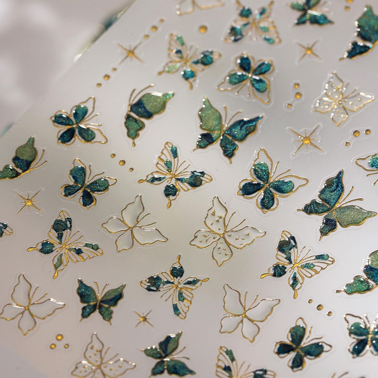 JMEOWIO 3D Nagelsticker Grün Gold Schmetterling Nail Art Naklejka Selbstklebend Nagelaufkleber 5D Stereoskopisch Dekoration Nageldesign Zubehör 1 Blatt