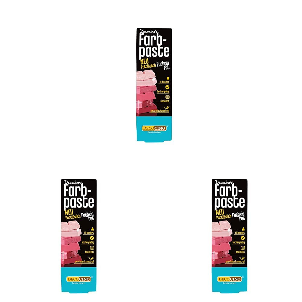DECOCINO Czerwona pasta koloryzująca rozpuszczalna w tłuszczach - 15 g - Barwnik spożywczy na bazie oleju, idealny do barwienia czekolady, kremu maślanego, ciasta na fondant lub ciasteczka (3 sztuki w opakowaniu)