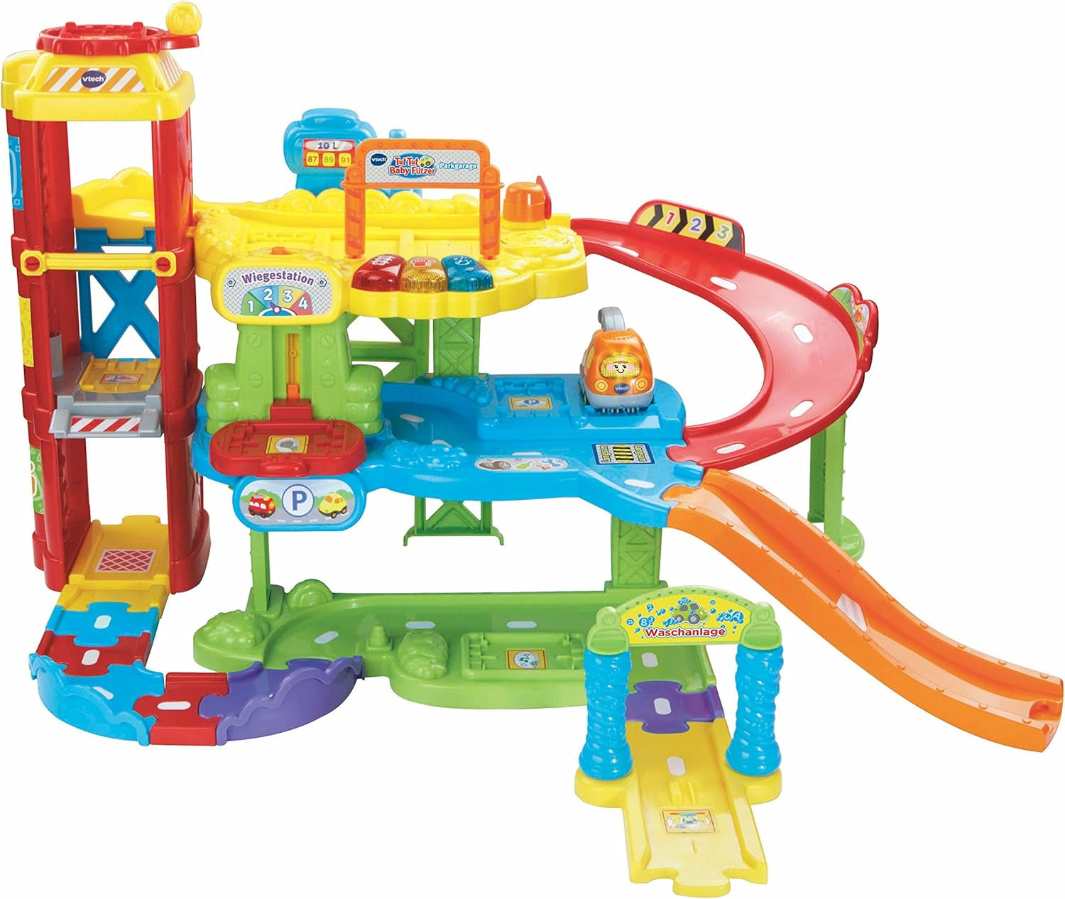 Vtech TUT TUT Baby Flitzer - Garaż, kolorowy, 66,6 x 75,3 x 45,1 cm & TUT TUT Baby Flitzer - Wóz strażacki - samochodzik z muzyką, przyciskiem świetlnym, zdaniami i ciekawymi dźwiękami Bebe Toys Naty Shop