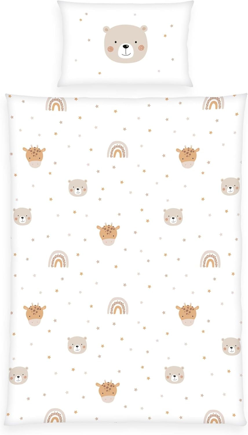 Herding Babybest Little Friends Winterbettwäsche, Kopfkissenbezug 40 X 60 Cm Mit Hoteleinschlag, Bettbezug 100 X 135 Cm, Mit Zwießwerf, 100% Baumwolle/Flanell, Weiß, Twin Naty Domyślny tytuł sklepu
