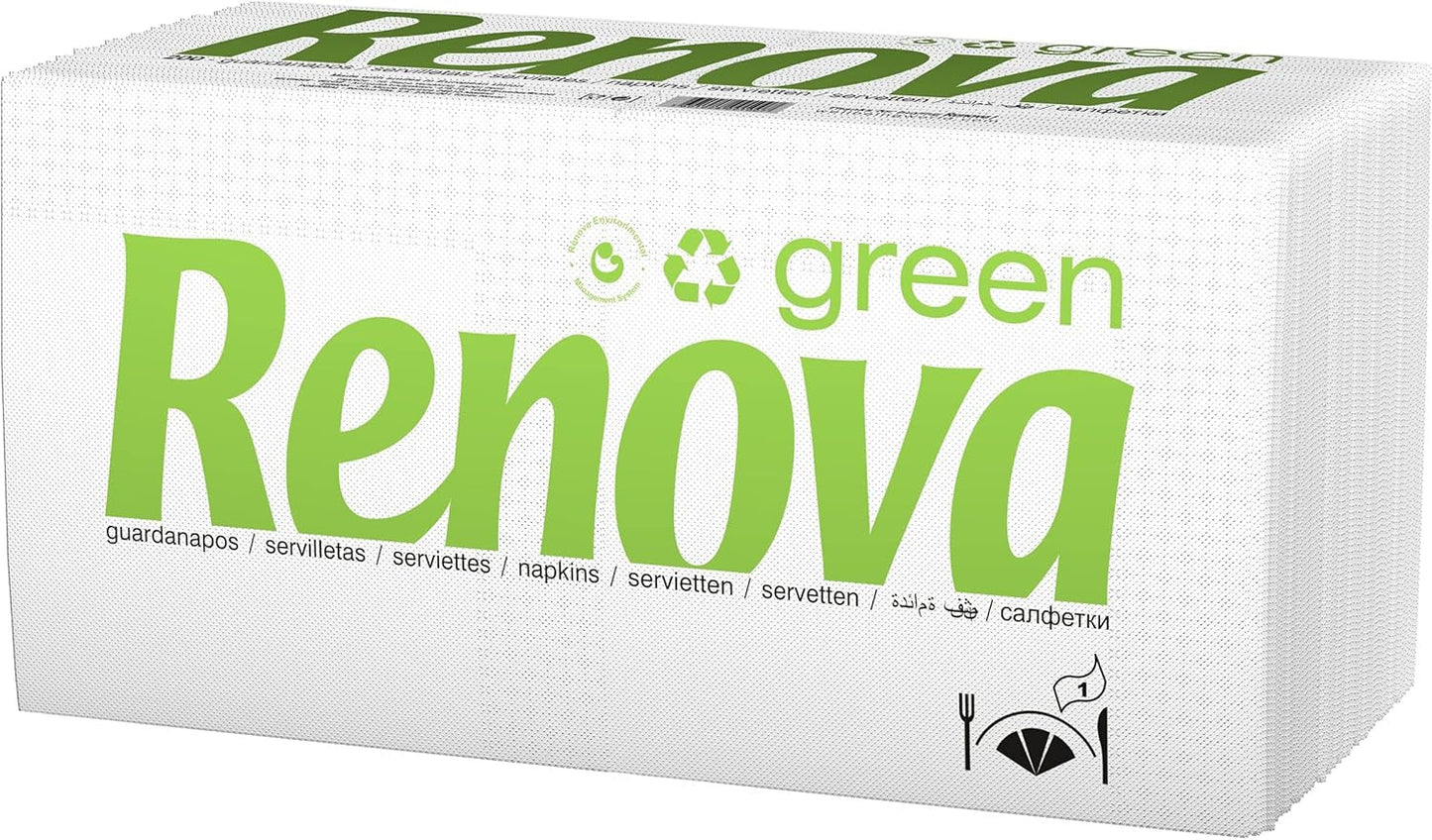 Renova - Chusteczki Renovagreen, 200 chusteczek, Papier makulaturowy, Europejskie oznakowanie ekologiczne, Rozmiar standardowy