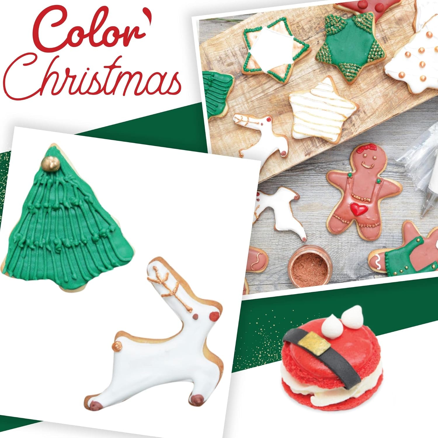 Scrapcooking - zestaw 3 sproszkowanych świątecznych barwników spożywczych - czerwony, zielony, złoty - jadalny barwnik spożywczy do pieczenia, ciast, ciastek, ciastek, ciasta, kremówki - dekoracje świąteczne - 4018