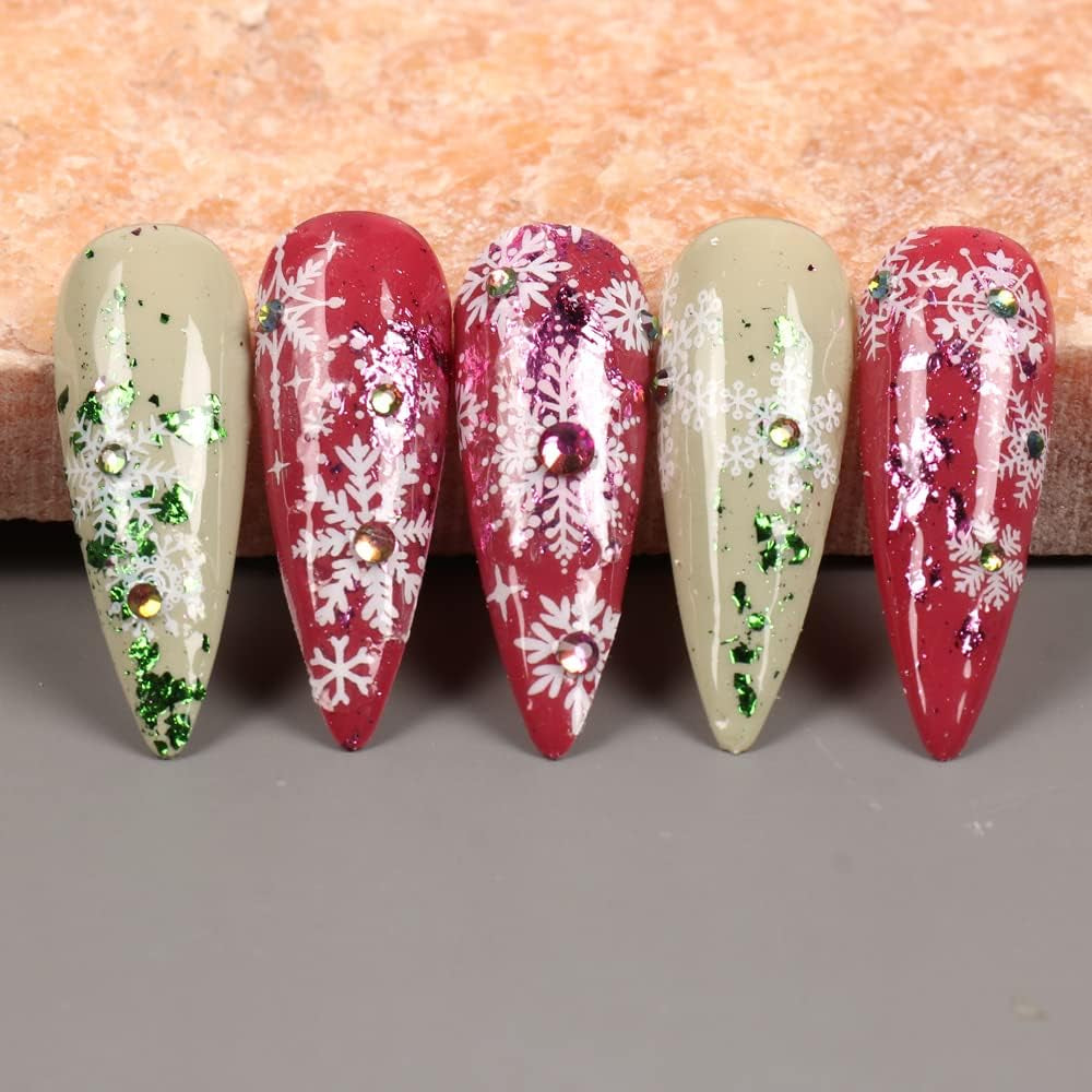 JMEOWIO Nagelsticker Weihnachten 8 Blatt Nagelaufkleber Selbstklebend Weiße Schneeflocken Zimowe naklejki do paznokci Dekoration Nageldesign Zubehör