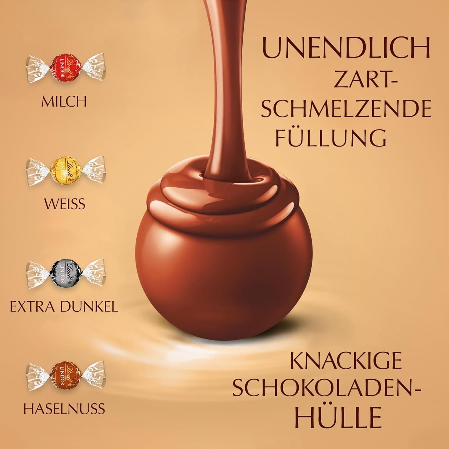 Klasyczny asortyment kulek czekoladowych Lindt LINDOR | ok. 80 kulek czekolady (mleczna, biała, gorzka 60%, orzechowa) | Opakowanie zbiorcze, 1 kg