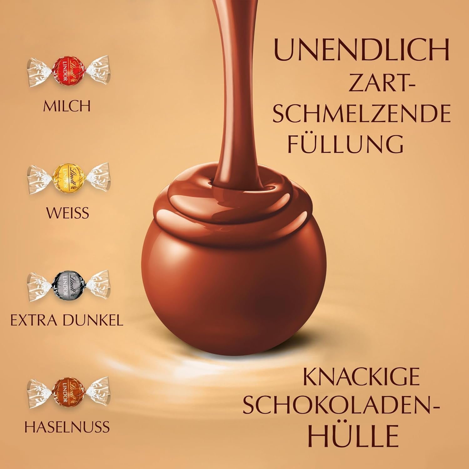 Klasyczny asortyment kulek czekoladowych Lindt LINDOR | ok. 80 kulek czekolady (mleczna, biała, gorzka 60%, orzechowa) | Opakowanie zbiorcze, 1 kg