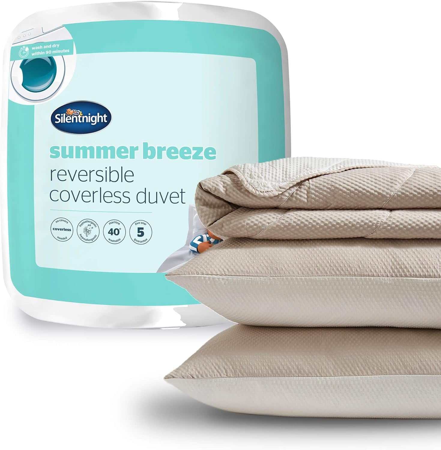Pościel Silentnight Summer Breeze na łóżko pojedyncze, 2,5 Tog, lekka kołdra letnia, idealna na ciepłe noce i gorące sypialnie, hipoalergiczna, można prać w pralce, łóżko pojedyncze, 200 x 135 cm Naty Shop kołdry i kołdry bez pokrowca, podwójne łóżko kremowe/szary