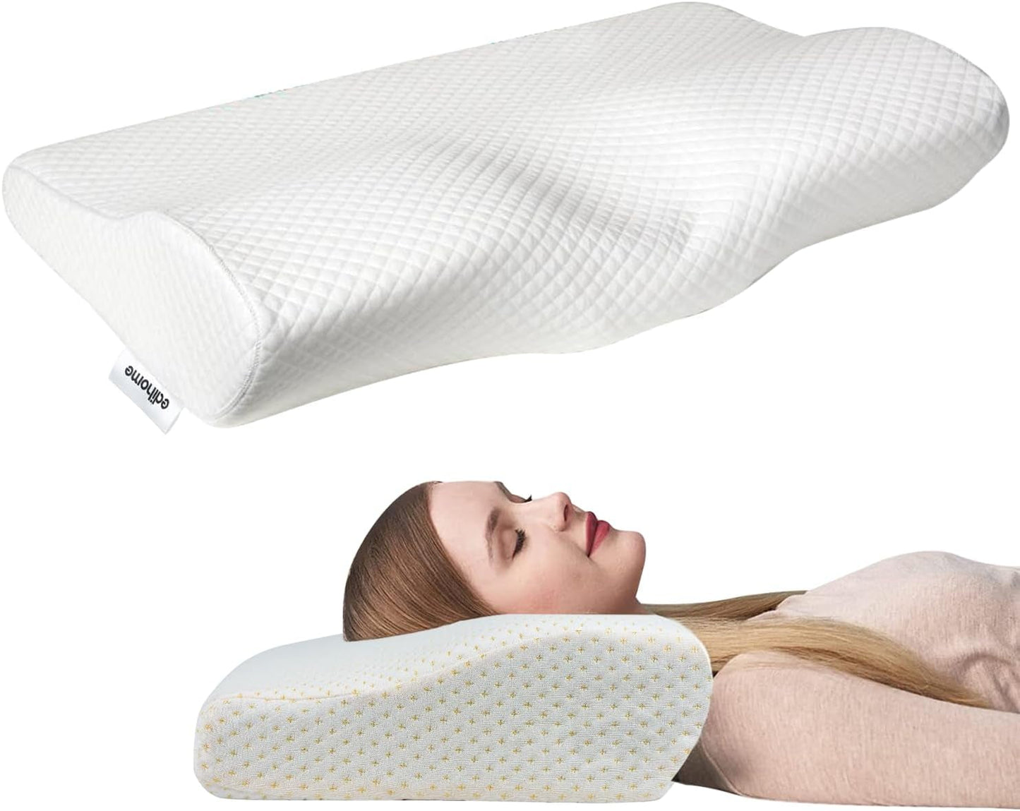 Edihome Poduszka podtrzymująca szyję Poduszka łagodząca ból szyi 50 x 30 x 10 cm Poduszka pod szyję z pianki memory Poduszka ortopedyczna Ergonomiczna podwójna osłona bawełniana Hipoalergiczna