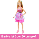Lalka Barbie bardzo duża (71 cm) - różowa sukienka, blond włosy z klipsem i naszyjnikiem, prezent dla 3 lat i więcej, HJY02