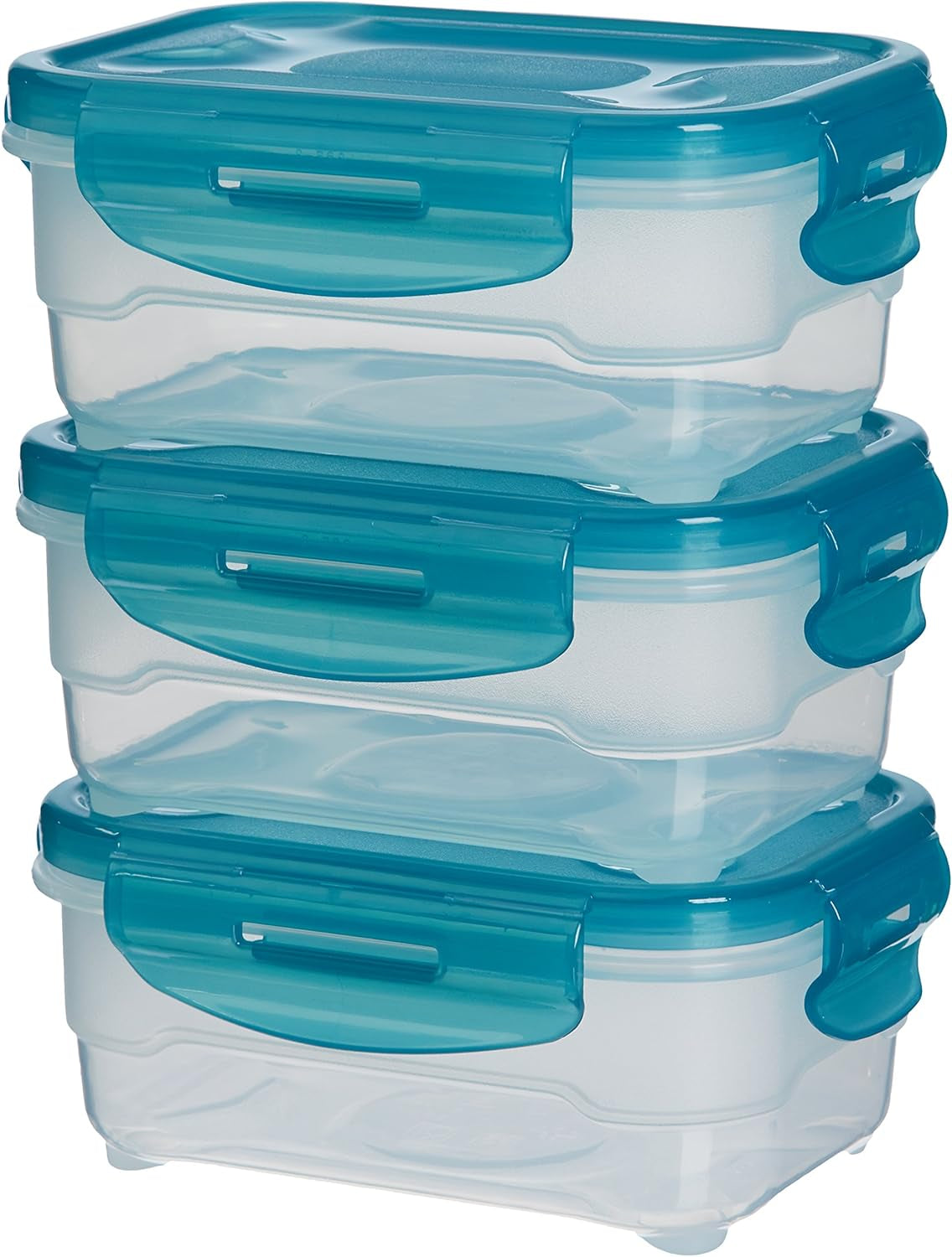 Pojemniki do zamrażarki Amazon Basics w zestawie, z pokrywkami, szczelne, z możliwością układania w stosy, lodówka / zamrażarka, bez BPA, plastikowe, można używać w kuchence mikrofalowej i myć w zmywarce, 3 x 1,2 l, przezroczyste Naty Shop Pudełka do przechowywania żywności pojedyncze 0,6 litra